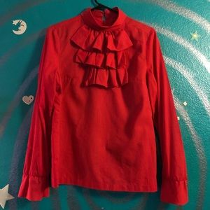 60’s/70’s Red Ruffle Blouse M